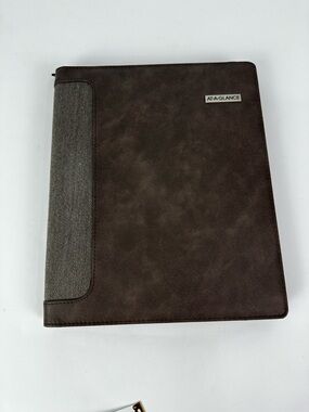 At-A-Glance Zippered 3 Ring Notebook Binder; Card Slots; Brown with Cloth Edge